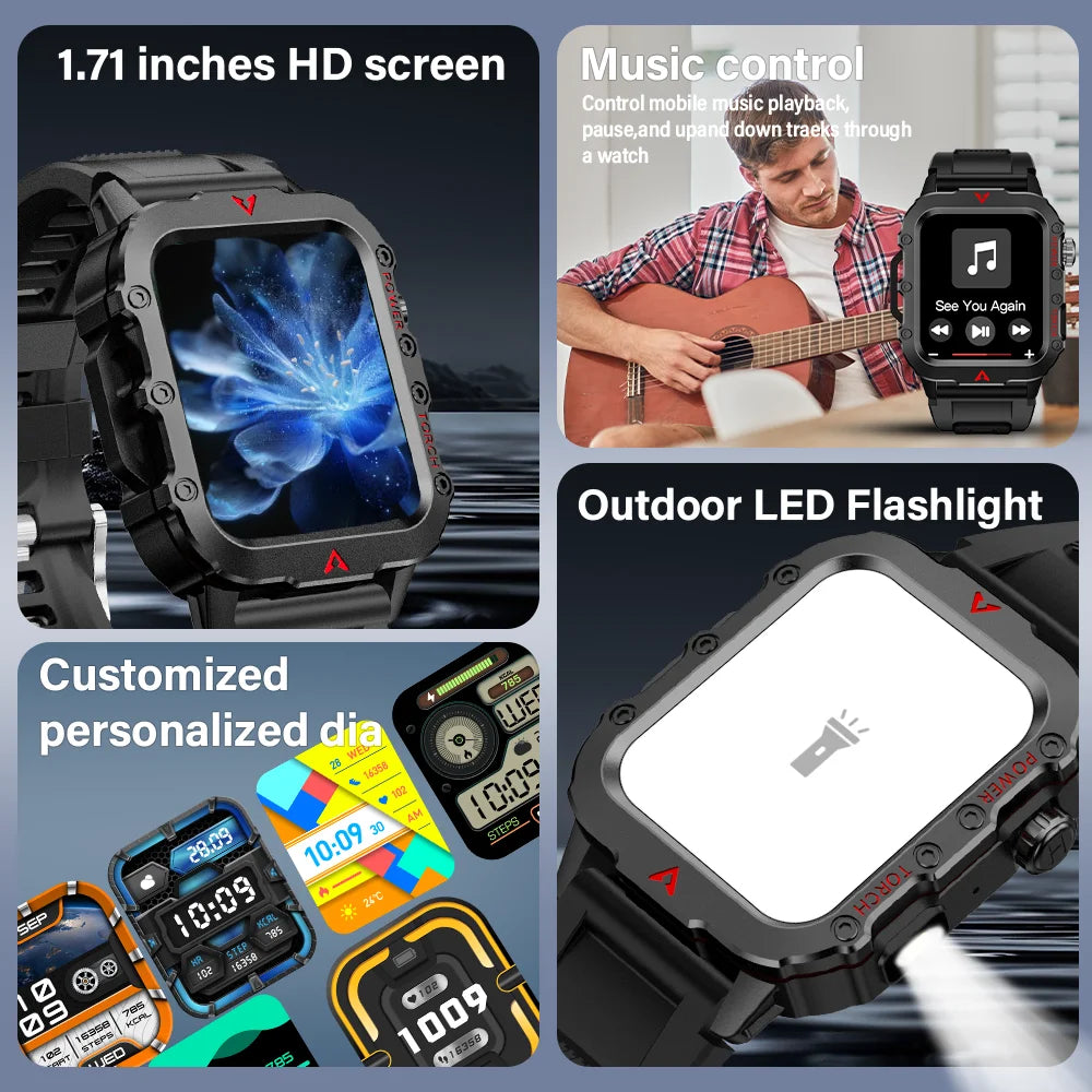 New Men'S Smart Watch LED Flashlight Outdoor Sports Smart Watch Wristwatch Health Monitoring Smart Watch